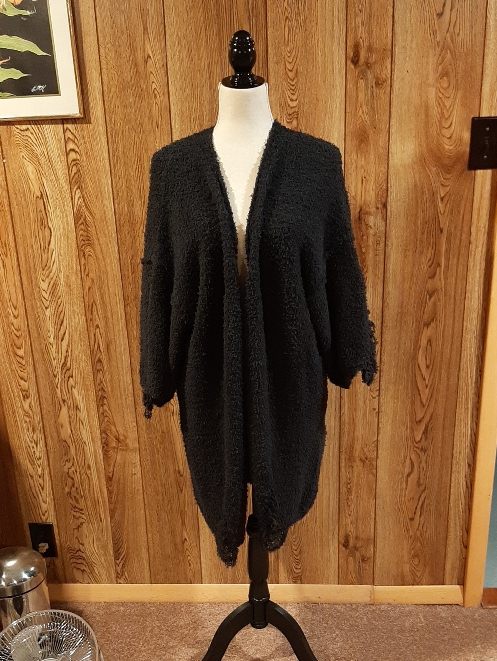 POL Black Berber Open Cardigan/Midi/Distressed (Large)